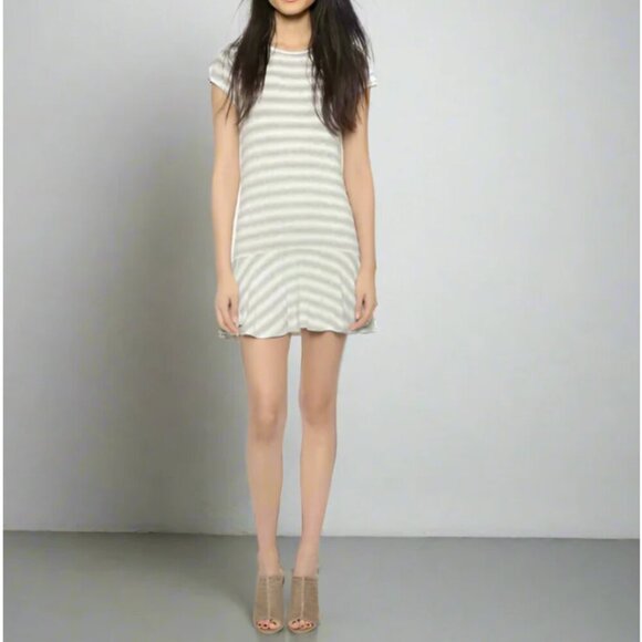 Soft Joie Alcyone Mini Dress Large Gray Short Sleeve Striped Jersey Drop Waist - Picture 7 of 8